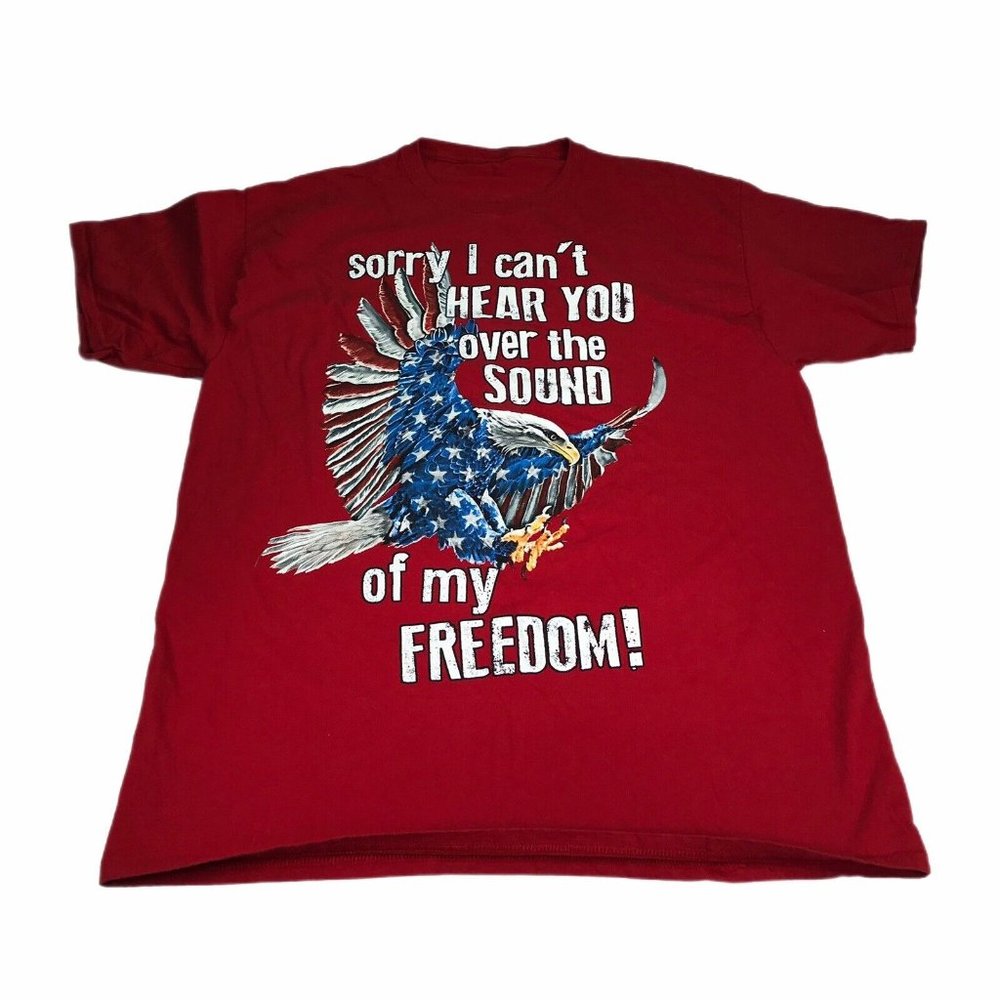 T-Shirt Mens XL? Red White Blue American Flag Bald Eagle Freedom Short Sleeve